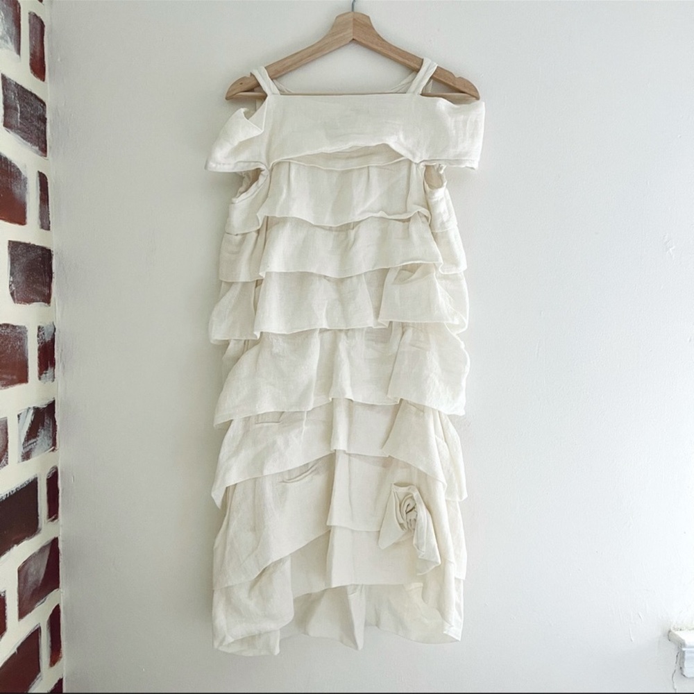 Marc Jacobs Bergdorf Goodman Tired White Linen Ruffle Trim Dress Size 6 - Picture 2 of 11
